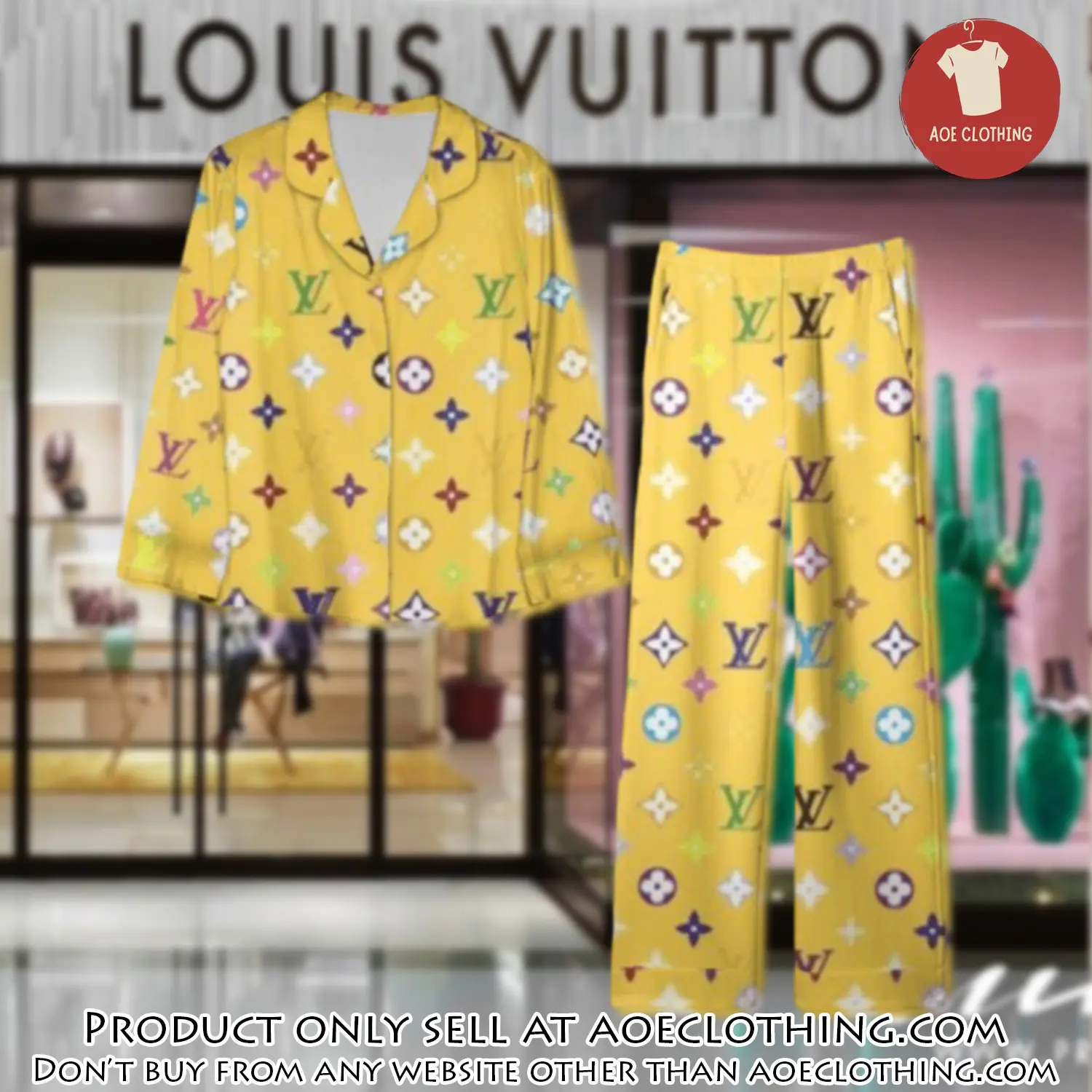 Trending luxury lv satin pajama set pjs1085 aoe2550858